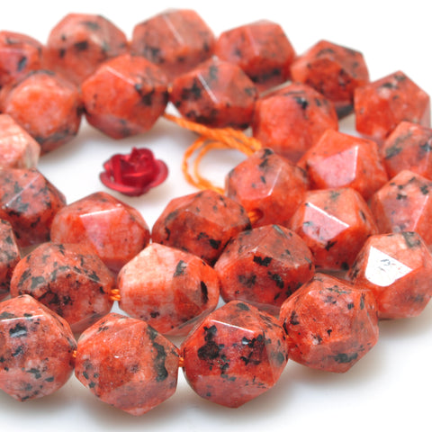 Red Granite stone star cut faceted nugget beads wholesale loose gemstones for jewelry making diy bracelet necklace Peach Fuzz