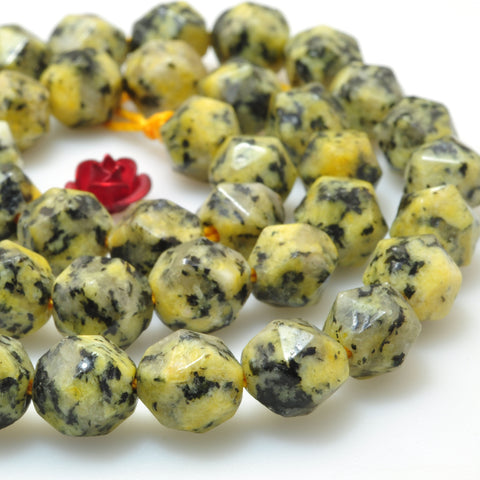 YesBeads Granite stone yellow speckled black star cut faceted nugget beads gemstone 15"