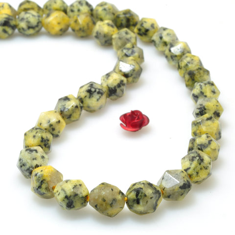 YesBeads Granite stone yellow speckled black star cut faceted nugget beads gemstone 15"
