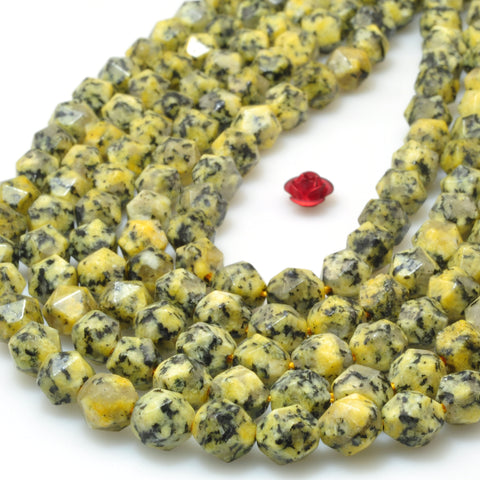 YesBeads Granite stone yellow speckled black star cut faceted nugget beads gemstone 15"