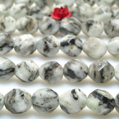 YesBeads Granite stone white speckled black star cut faceted nugget beads gemstone wholesale jewelry design