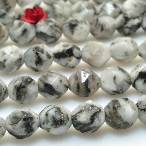 YesBeads Granite stone white speckled black star cut faceted nugget beads gemstone wholesale jewelry design