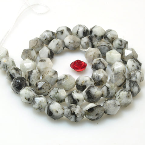 YesBeads Granite stone white speckled black star cut faceted nugget beads gemstone wholesale jewelry design