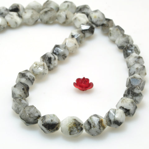 YesBeads Granite stone white speckled black star cut faceted nugget beads gemstone wholesale jewelry design