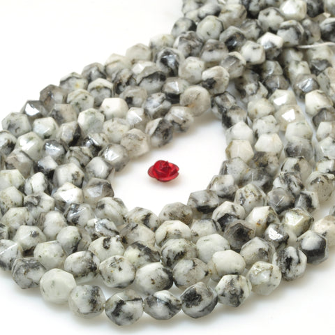 YesBeads Granite stone white speckled black star cut faceted nugget beads gemstone wholesale jewelry design