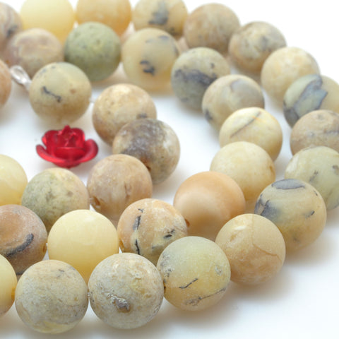 Natural African Opal yellow gemstone matte round beads wholesale loose gemstones for jewelry making diy bracelet necklace