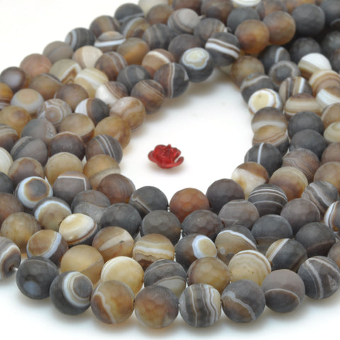 Natural Brown Banded Agate matte and faceted round beads wholesale loose gemstones for jewelry making diy bracelet necklace