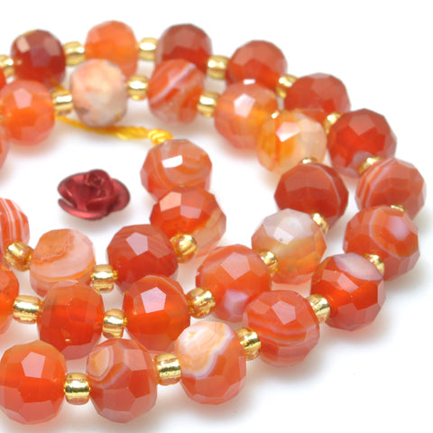Natural Red banded agate faceted rondelle loose beads gemstone wholesale jewelry making bracelet necklace diy