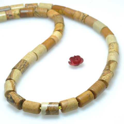 Natural Picture Jasper Smooth Tube Cylinder Beads Loose Gemstones Wholesale Jewelry Making Semi Precious Stone bracelet necklace diy
