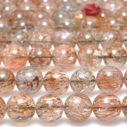 Natural golden super seven crystal smooth round beads loose gemstone wholesale for jewelry making bracelet diy stuff