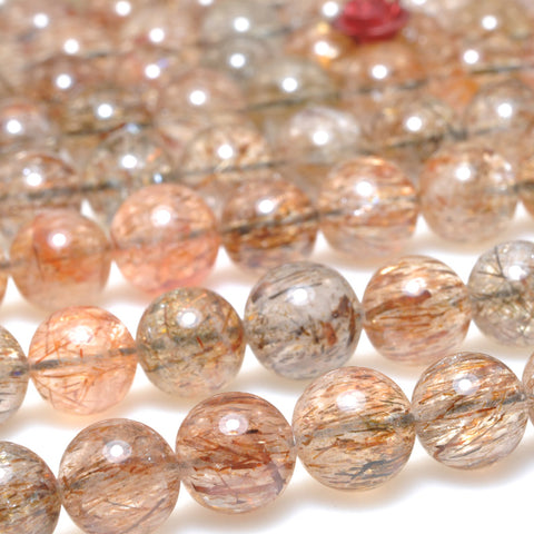 Natural golden super seven crystal smooth round beads loose gemstone wholesale for jewelry making bracelet diy stuff