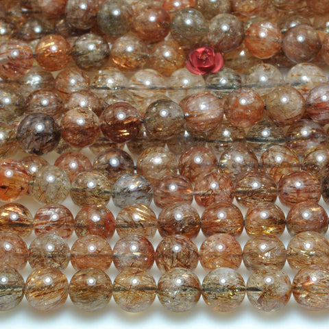 Natural golden super seven crystal smooth round beads loose gemstone wholesale for jewelry making bracelet diy stuff