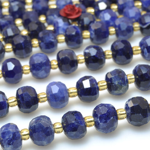 Natural blue sodalite stone faceted rondelle loose beads gemstone wholesale jewelry making bracelet necklace diy