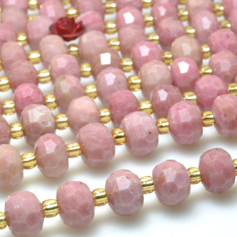 Natural pink rhodonite faceted rondelle loose beads wholesale gemstone jewelry making bracelet necklace diy