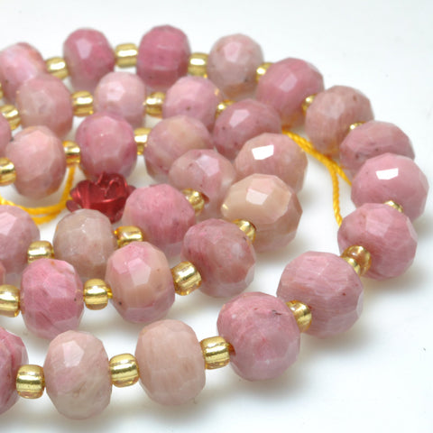 Natural pink rhodonite faceted rondelle loose beads wholesale gemstone jewelry making bracelet necklace diy