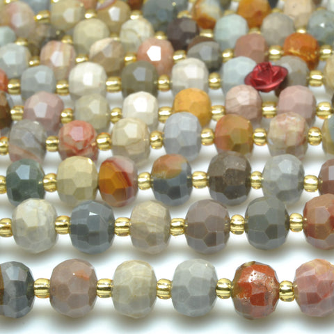 Natural Ocean fossil agate faceted rondelle beads loose gemstone wholesale jewelry making bracelet necklace diy
