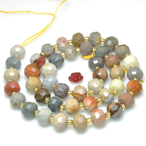 Natural Ocean fossil agate faceted rondelle beads loose gemstone wholesale jewelry making bracelet necklace diy