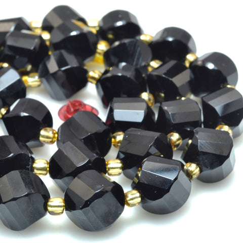 Natural black onyx faceted twist loose beads gemstone wholesale jewelry making bracelet necklace diy