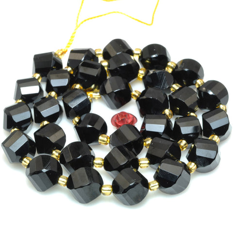 Natural black onyx faceted twist loose beads gemstone wholesale jewelry making bracelet necklace diy