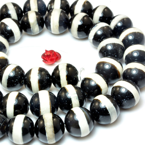 Black Tibetan Agate Oneline Dzi smooth round beads wholesale loose gemstone jewelry making DIY stuff