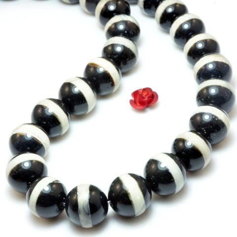 Black Tibetan Agate Oneline Dzi smooth round beads wholesale loose gemstone jewelry making DIY stuff