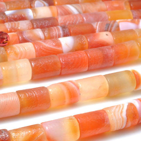 Orange agate frosted matte tube loose beads gemstone wholesale jewelry making bracecet necklace diy