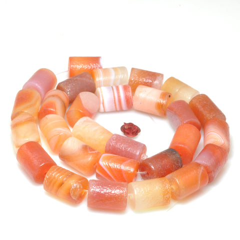 Orange agate frosted matte tube loose beads gemstone wholesale jewelry making bracecet necklace diy