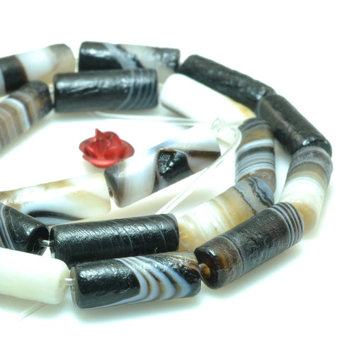 Natural black banded agate rough tube beads loose gemstone wholesale jewelry making bracelet necklace diy
