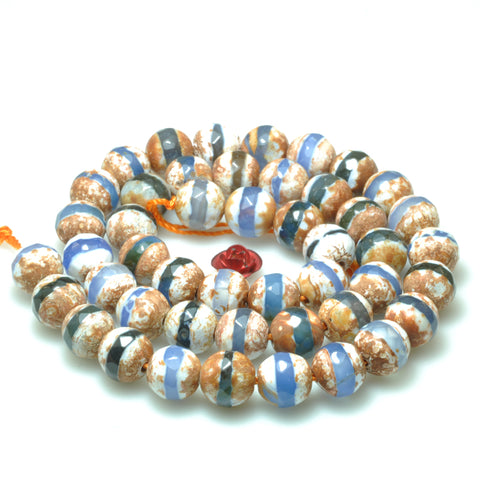 Retro tibetan agate oneline faceted round beads wholesale gemstone jewelry making bracelet necklace diy