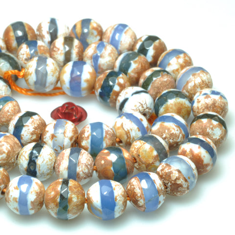 Retro tibetan agate oneline faceted round beads wholesale gemstone jewelry making bracelet necklace diy