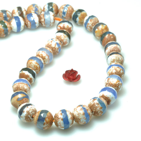 Retro tibetan agate oneline faceted round beads wholesale gemstone jewelry making bracelet necklace diy