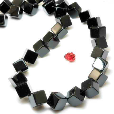Black Onyx Diagonal Drilled Smooth Cube beads wholesale loose gemstone for jewelry making bracelet necklace DIY