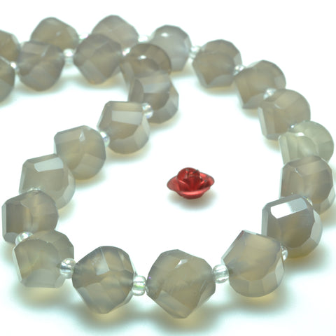 Natural gray agate faceted twist loose beads gemstone wholesale jewelry making bracelet necklace diy