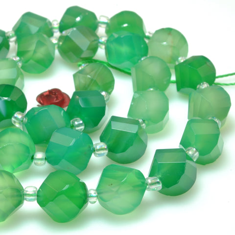 Natural green agate faceted twist loose beads gemstone wholesale jewelry making bracelet necklace diy
