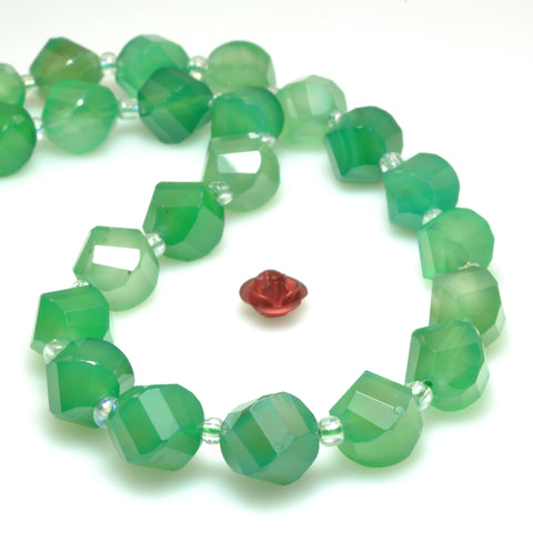 Natural green agate faceted twist loose beads gemstone wholesale jewelry making bracelet necklace diy