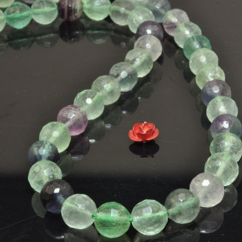 Natural Rainbow Fluorite faceted round loose beads wholesale gemstone for jewelry making 8mm 15"