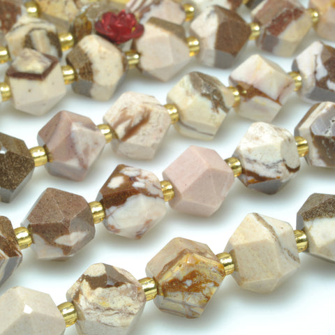 Natural brown zebra jasper faceted geometry cut beads wholesale gemstone jewelry making