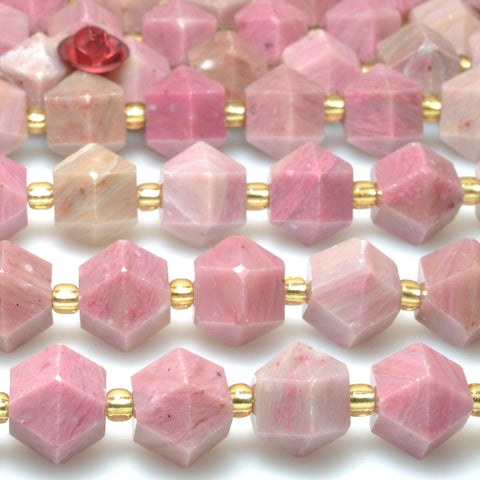 Natural pink rhodonite faceted geometry cut beads wholesale gemstone for jewelry making bracelet diy