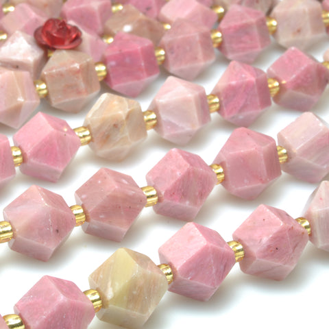 Natural pink rhodonite faceted geometry cut beads wholesale gemstone for jewelry making bracelet diy