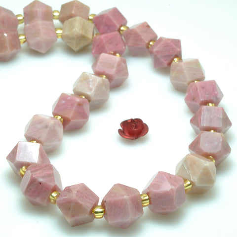 Natural pink rhodonite faceted geometry cut beads wholesale gemstone for jewelry making bracelet diy