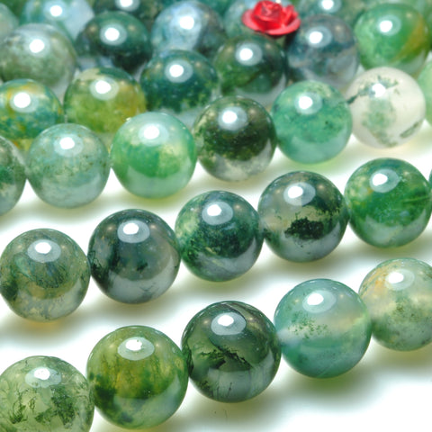Natural Moss Agate smooth round loose beads green gemstone wholesale jewelry making bracelet necklace diy