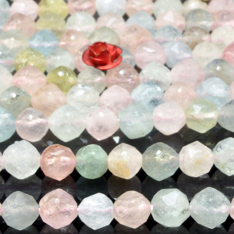 Natural Morganite Multicolor diamond faceted round beads wholesale loose gemstone semi precious stone for jewelry making bracelet necklace