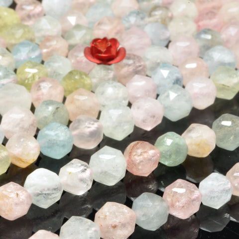Natural Morganite Multicolor diamond faceted round beads wholesale loose gemstone semi precious stone for jewelry making bracelet necklace