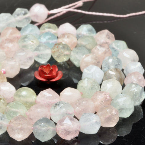 Natural Morganite Multicolor diamond faceted round beads wholesale loose gemstone semi precious stone for jewelry making bracelet necklace