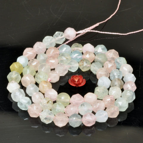 Natural Morganite Multicolor diamond faceted round beads wholesale loose gemstone semi precious stone for jewelry making bracelet necklace