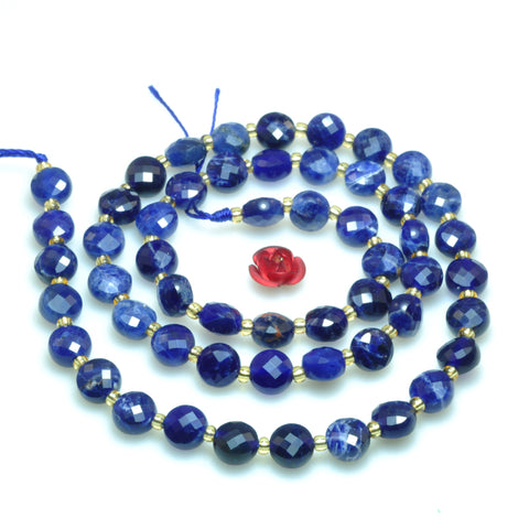 Natural blue sodalite stone faceted coin loose beads gemstone wholesale jewelry making bracelet necklace diy