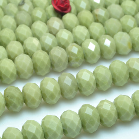 Natural alashan jasper matcha green faceted rondelle beads wholesale gemstone jewelry making bracelet necklace diy