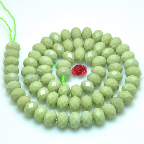 Natural alashan jasper matcha green faceted rondelle beads wholesale gemstone jewelry making bracelet necklace diy