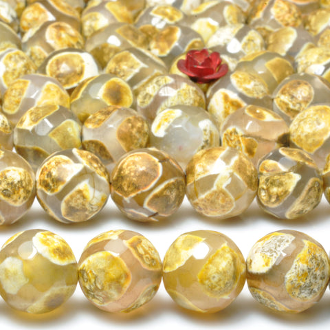 Tibetan Agate Dzi Yellow turtleback faceted round beads gemstone wholesale for jewelry making DIY