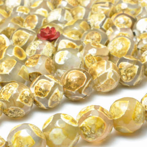 Tibetan Agate Dzi Yellow turtleback faceted round beads gemstone wholesale for jewelry making DIY
